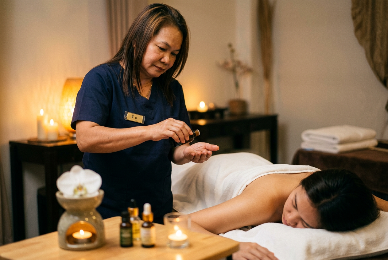 ภาพประกอบนวดอโรมา สร้างด้วย AI ไม่ใช่ภาพถ่ายที่ร้าน
