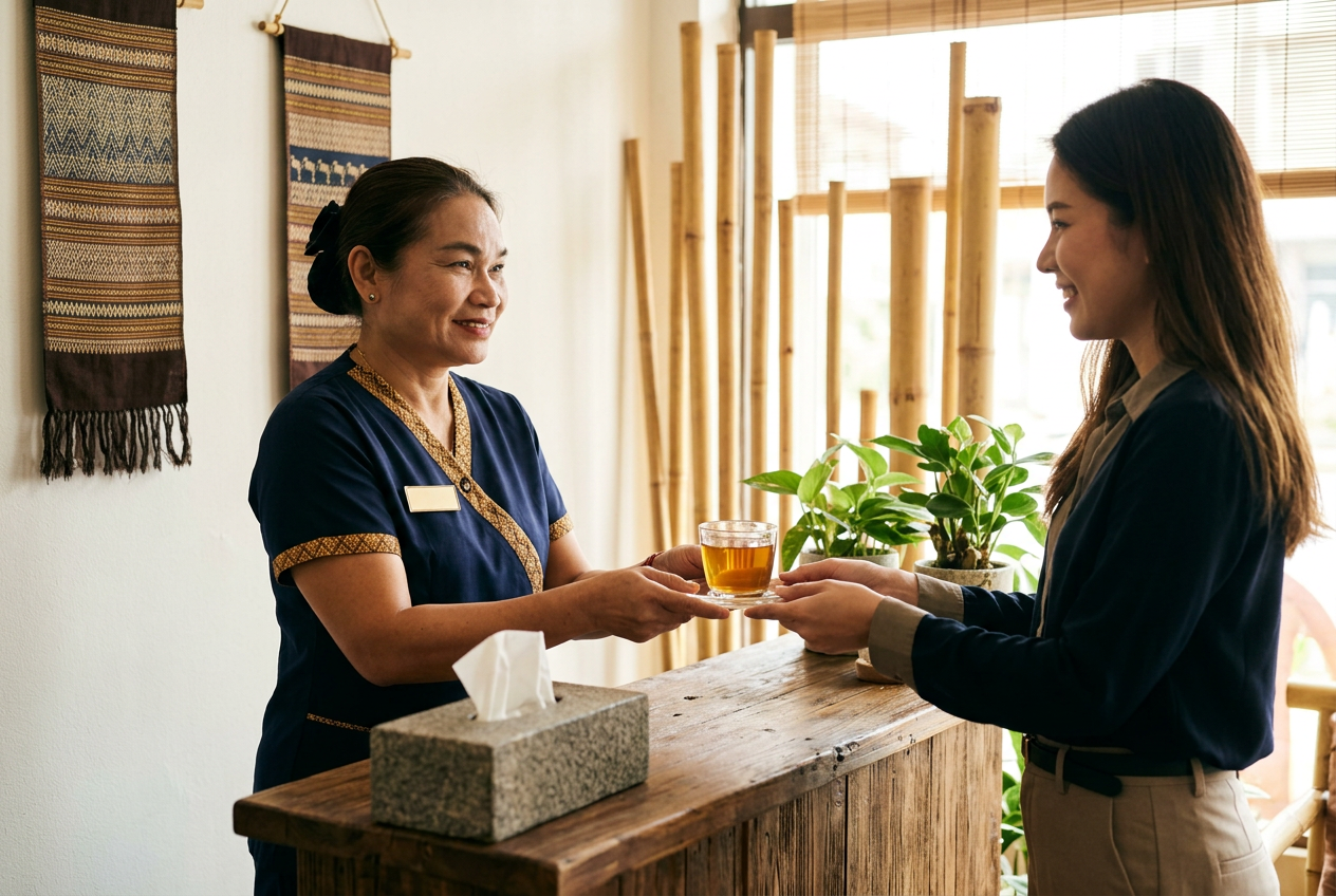 ภาพประกอบสร้างด้วย AI: พนักงานต้อนรับลูกค้าที่ร้านนวดขอนแก่น (ไม่ใช่ภาพถ่ายที่ร้าน)