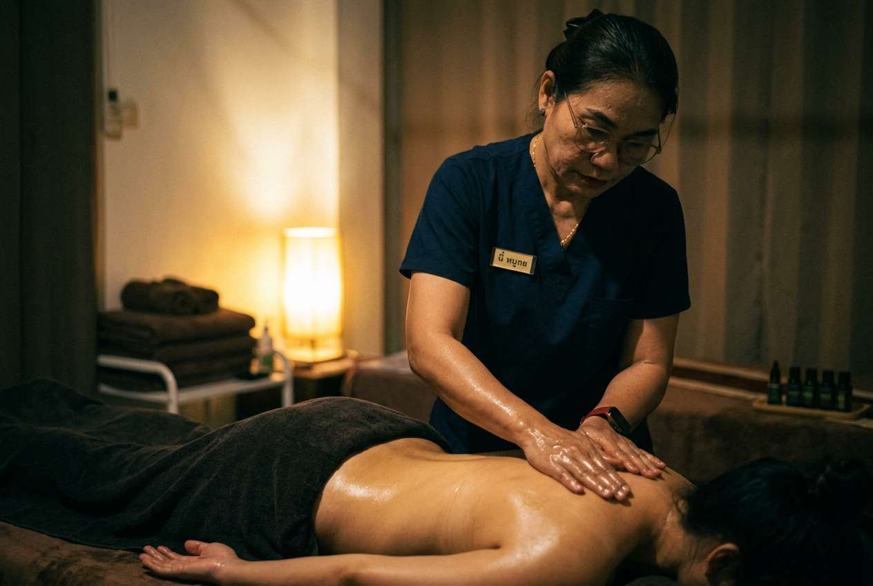 ภาพประกอบนวดน้ำมัน สร้างด้วย AI ไม่ใช่ภาพถ่ายที่ร้าน